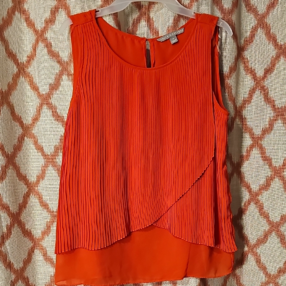 Orange Sleeveless Pleated Top